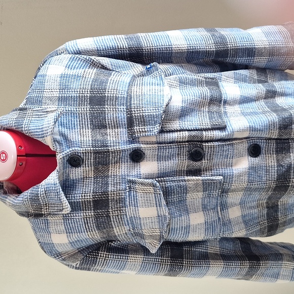NWT Hurley Plaid Thick Soft Blue/Grey/White Flannel Long Shacket Size M - Picture 4 of 10